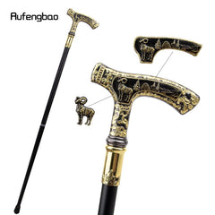 Golden Goat Handle Walking Cane Decorative Gentleman Cosplay Cane