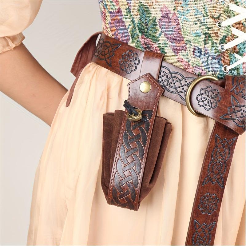 Medieval Viking PU Leather Belt & Pouch Set Halloween Cosplay Costume Props