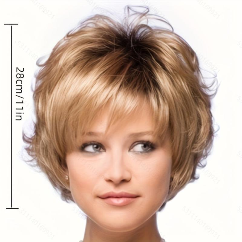 Brown Layered Wig Natural Fluffy Synthetic Hair Replacement Wig