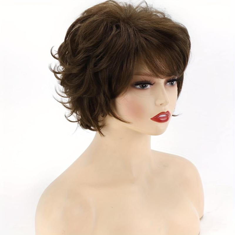 Brown Layered Wig Natural Fluffy Synthetic Hair Replacement Wig