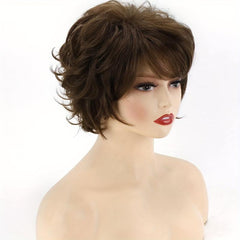 Brown Layered Wig Natural Fluffy Synthetic Hair Replacement Wig