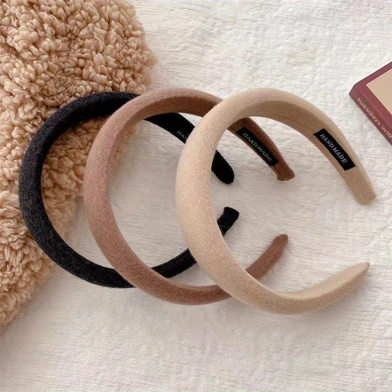 3pcs Women's Makeup Headband Sponge Padded Soft Fabric Solid Thick Headband