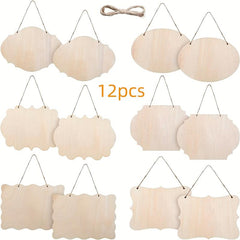 12pcs Unfinished Wood Sign Plates for DIY Crafts