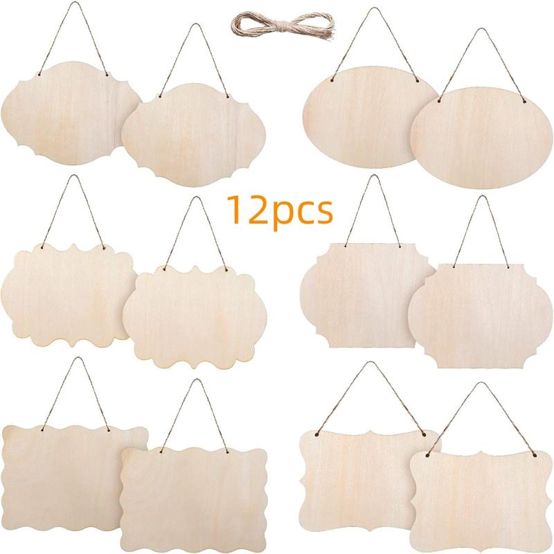 12pcs Unfinished Wood Sign Plates for DIY Crafts