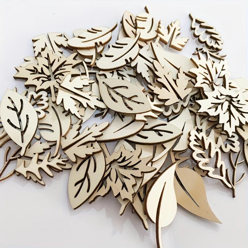 20pcs DIY Wooden Blank Mixed Leaves Shapes for Kids Crafting