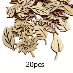 20pcs DIY Wooden Blank Mixed Leaves Shapes for Kids Crafting
