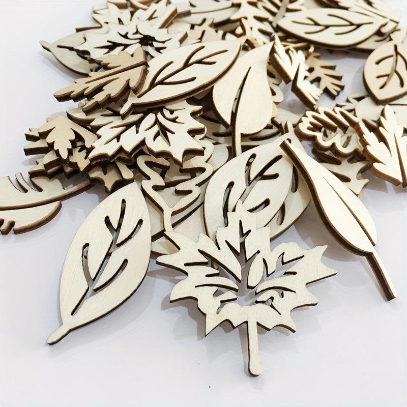 20pcs DIY Wooden Blank Mixed Leaves Shapes for Kids Crafting