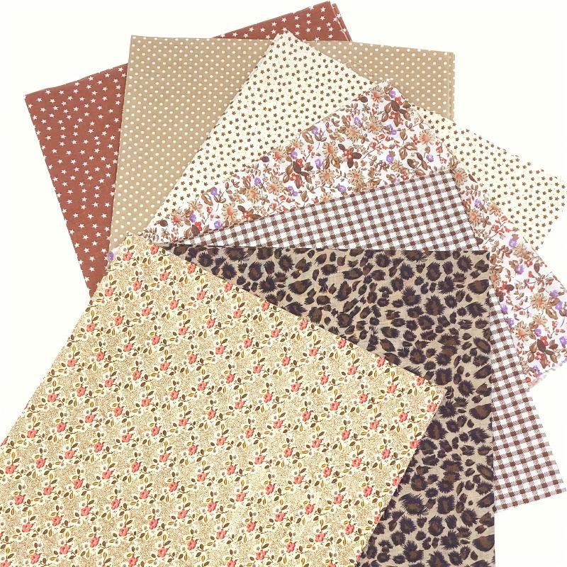 7pcs Coffee Floral Cotton Fabric Quilting Patchwork Fat Quarter