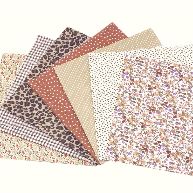 7pcs Coffee Floral Cotton Fabric Quilting Patchwork Fat Quarter