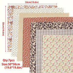 7pcs Coffee Floral Cotton Fabric Quilting Patchwork Fat Quarter