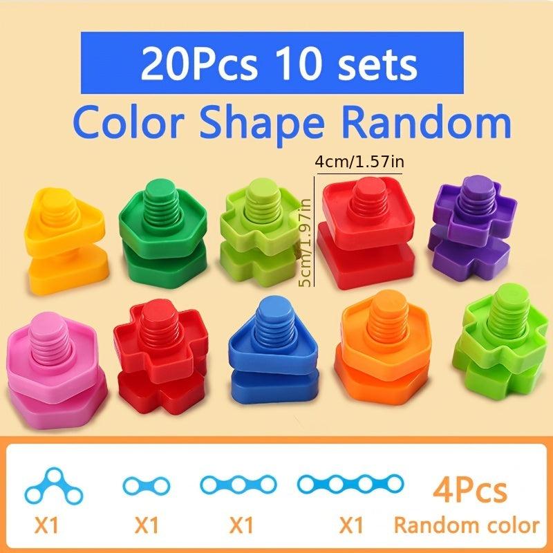 20Pcs 10sets Nut Shaped Screw Building Blocks Kids Toys Educational Montessori