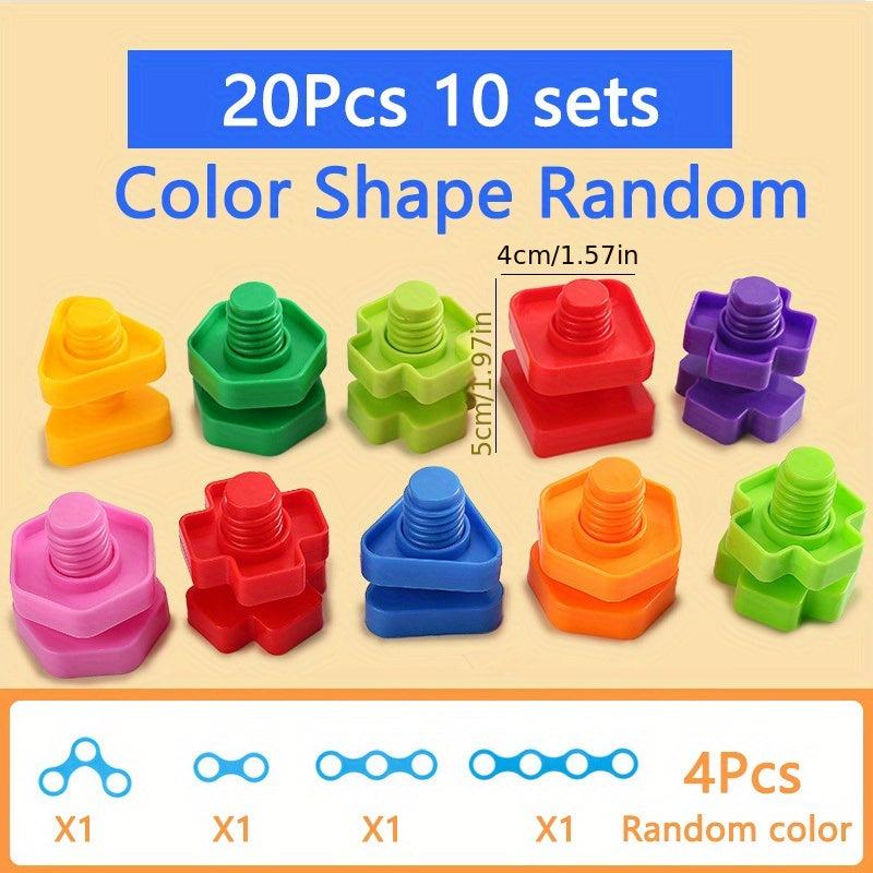 20Pcs 10sets Nut Shaped Screw Building Blocks Kids Toys Educational Montessori