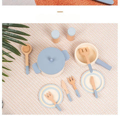 Kids Wooden Mini Kitchen Pots & Pans Frying Toys
