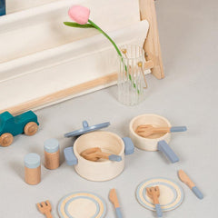 Kids Wooden Mini Kitchen Pots & Pans Frying Toys