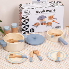 Kids Wooden Mini Kitchen Pots & Pans Frying Toys