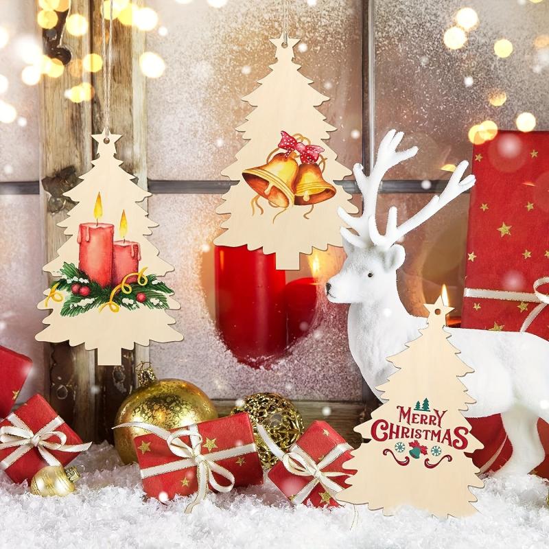 10pcs Wooden Christmas Tree Ornaments DIY Blank Unfinished Wood Ornament