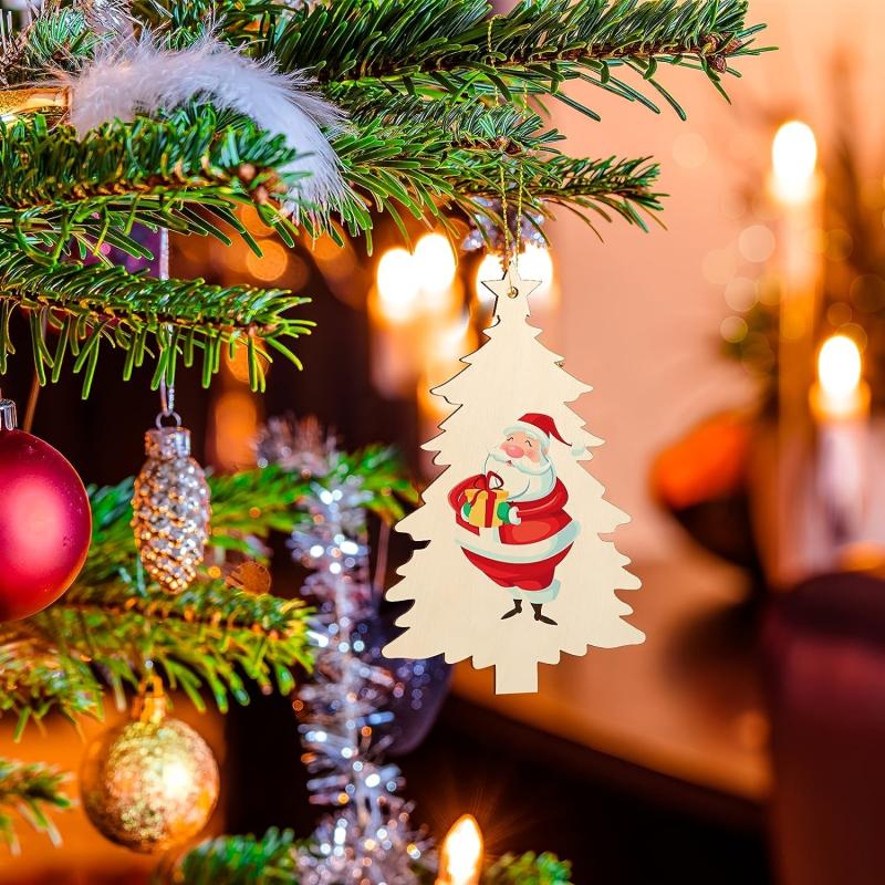 10pcs Wooden Christmas Tree Ornaments DIY Blank Unfinished Wood Ornament