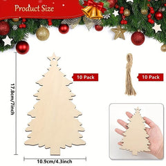 10pcs Wooden Christmas Tree Ornaments DIY Blank Unfinished Wood Ornament