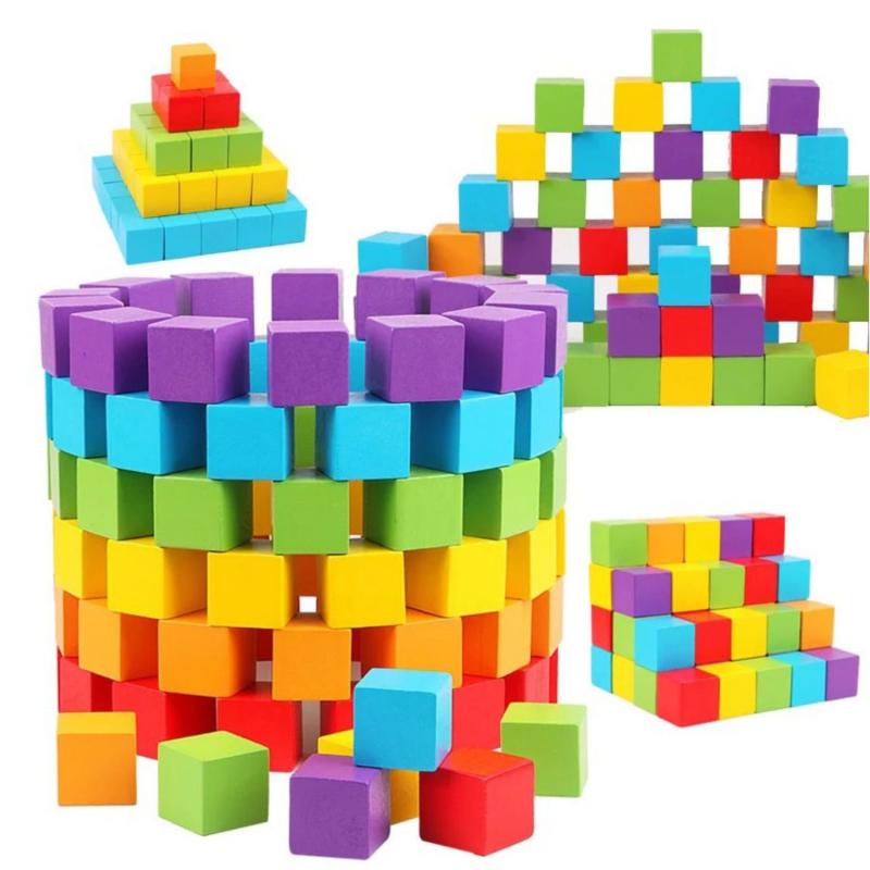 30 Cube Wooden Building Blocks Square Wooden Toys Baby Shape Learning Toys
