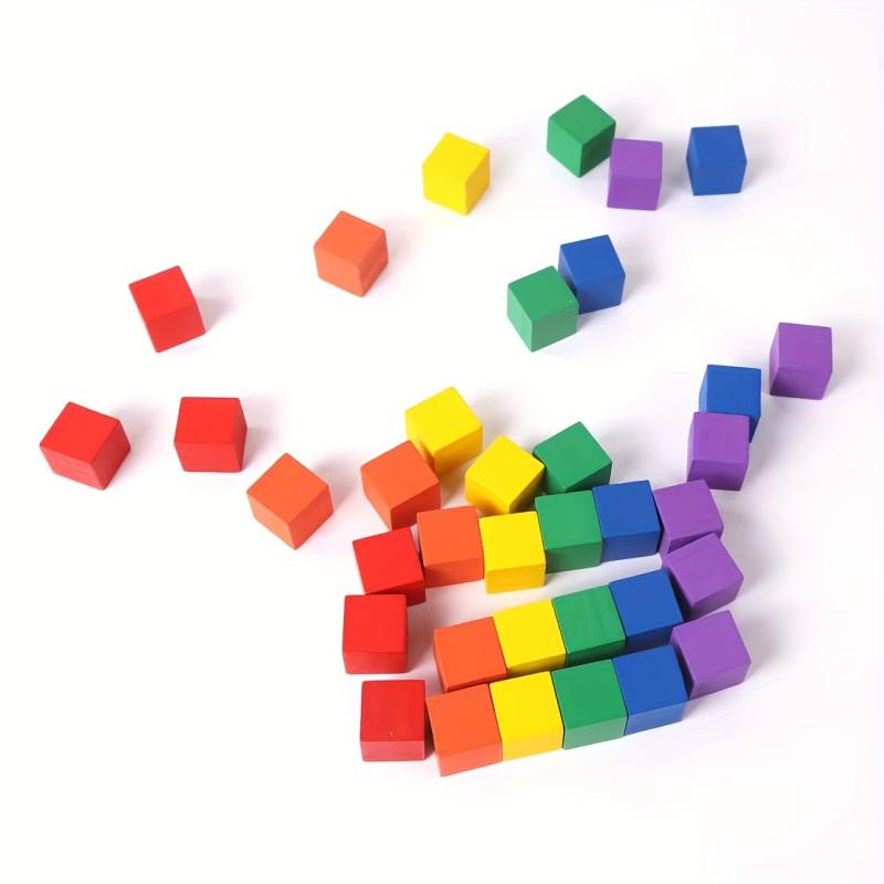 30 Cube Wooden Building Blocks Square Wooden Toys Baby Shape Learning Toys