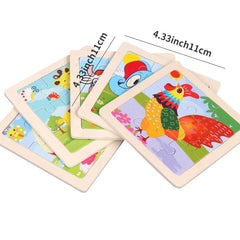 Wooden Animal Puzzle Toy for Children, Early Education Cartoon Puzzle