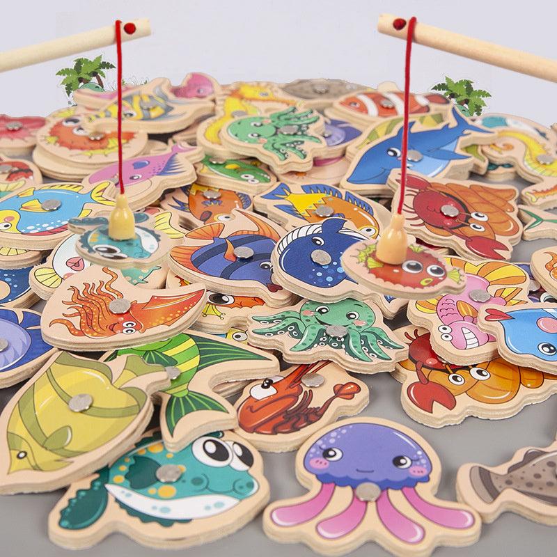 Wooden Fishing Toys for Baby, Magnetic Children's Early Education Game