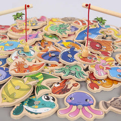 Wooden Fishing Toys for Baby, Magnetic Children's Early Education Game
