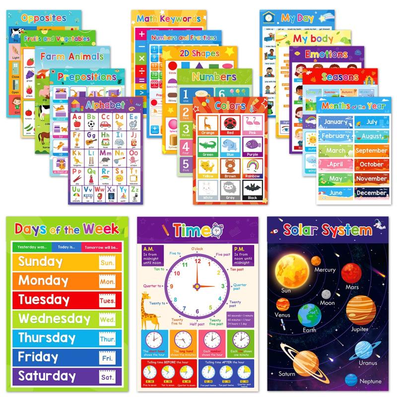 18 Themes Educational Posters for Toddlers Kids Children