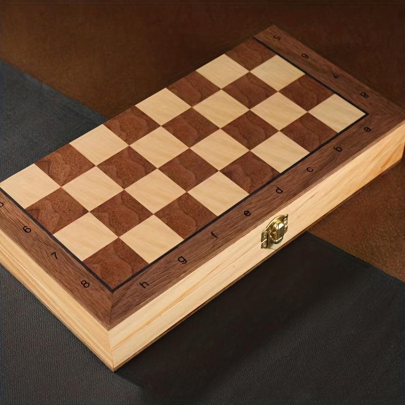 3-in-1 Solid Wooden High Chess Foldable Puzzle Board Game Toy
