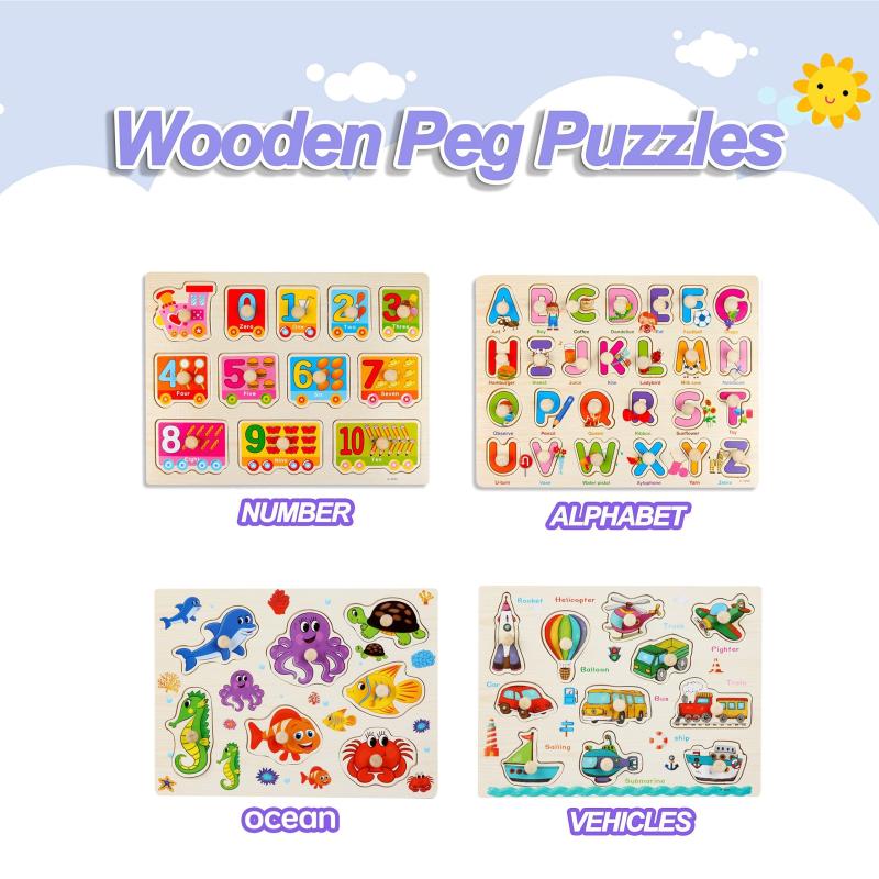 Wooden Peg Puzzles Set For Toddlers Educational Toy