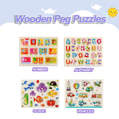 Wooden Peg Puzzles Set For Toddlers Educational Toy