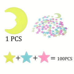 100pcs Colorful Luminous Stars & Moon Wall Stickers for Kids Bedroom