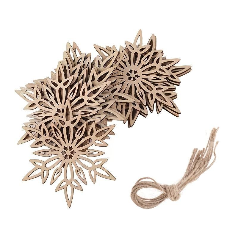 10pcs Wooden Snowflake Ornaments Christmas Tree Hanging Ornaments