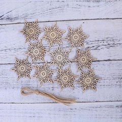 10pcs Wooden Snowflake Ornaments Christmas Tree Hanging Ornaments