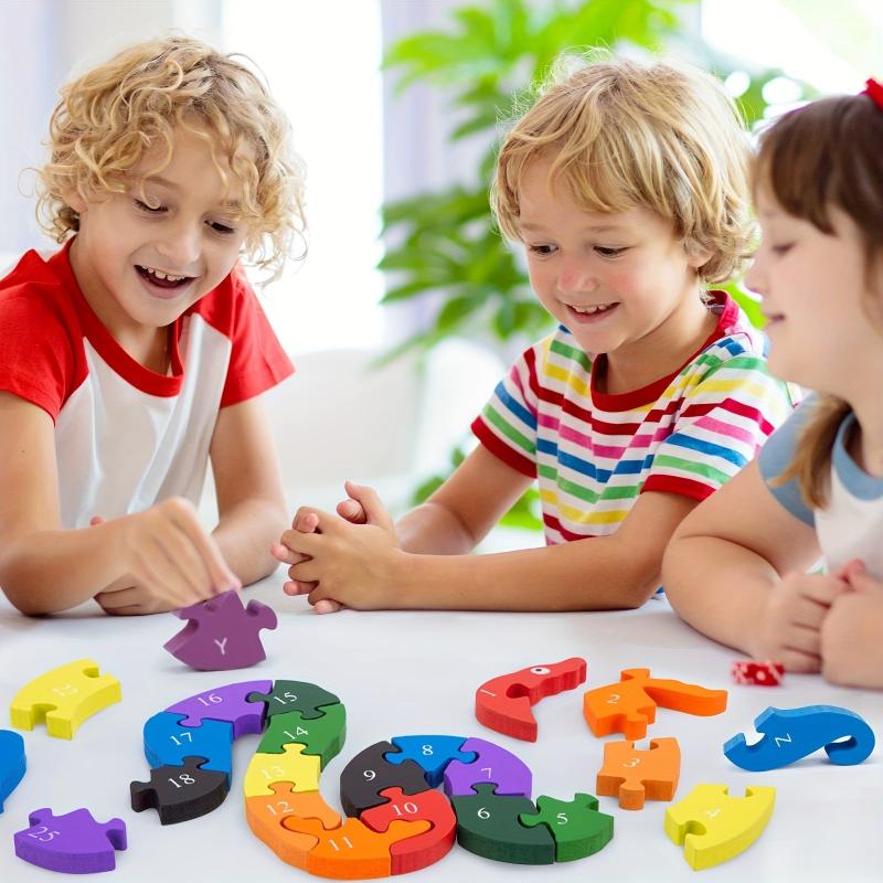 Wooden Snake Letters Numbers Block Toy Animal Puzzle