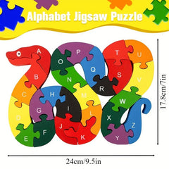 Wooden Snake Letters Numbers Block Toy Animal Puzzle