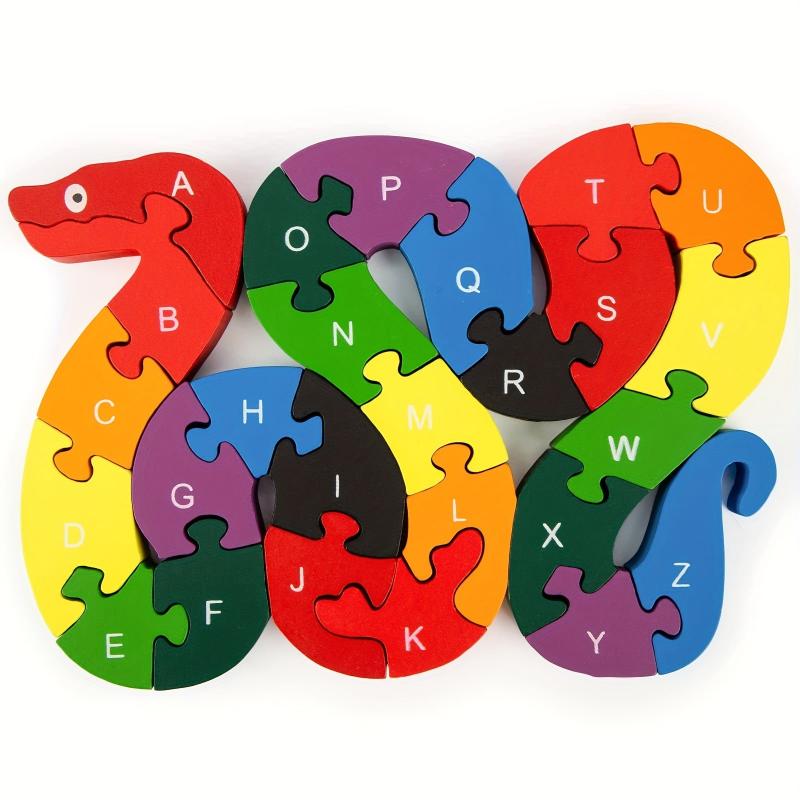 Wooden Snake Letters Numbers Block Toy Animal Puzzle