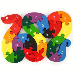 Wooden Snake Letters Numbers Block Toy Animal Puzzle