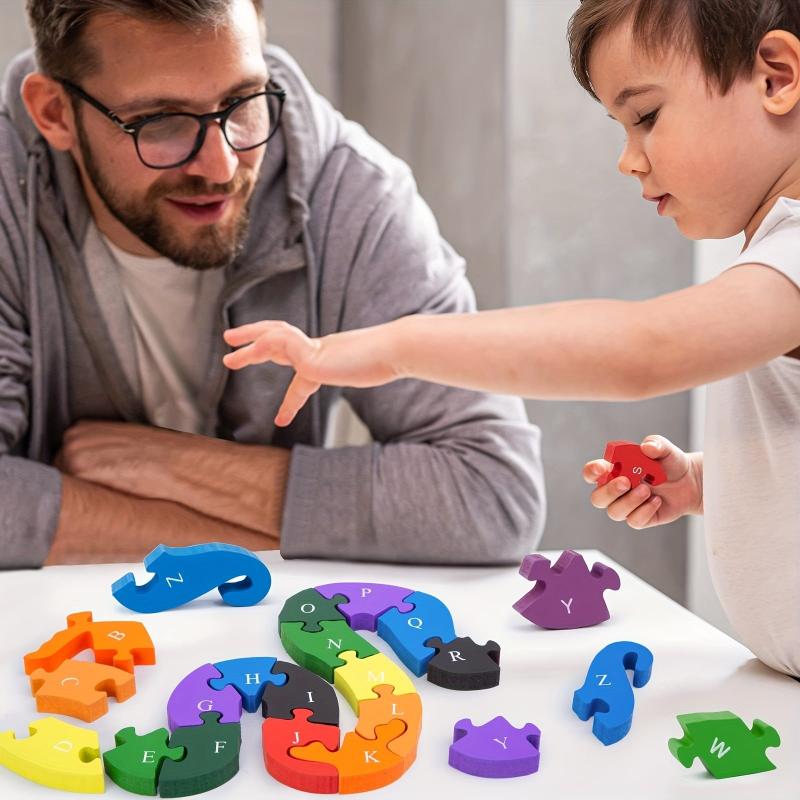 Wooden Snake Letters Numbers Block Toy Animal Puzzle