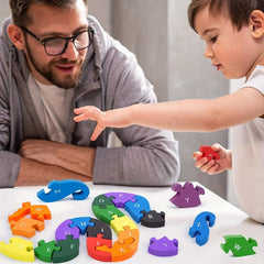 Wooden Snake Letters Numbers Block Toy Animal Puzzle