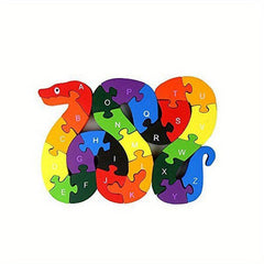 Wooden Snake Letters Numbers Block Toy Animal Puzzle