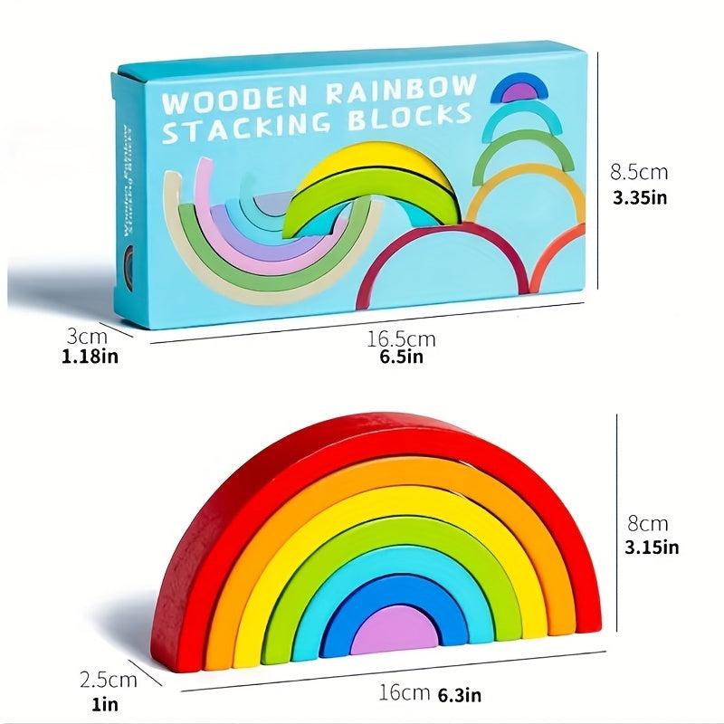 Kids Rainbow Building Blocks Wooden Toys Stacking Music Educational