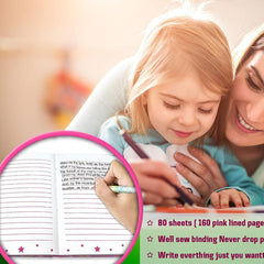 160 Pages Kids Diary with Lock 7x5 3 Inch Secret Pink Journal