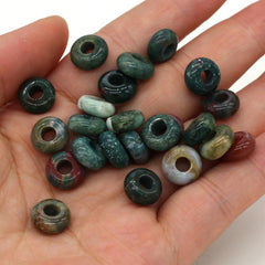 20pcs Natural Stone Large Hole Beads 5x10mm 4mm Diameter