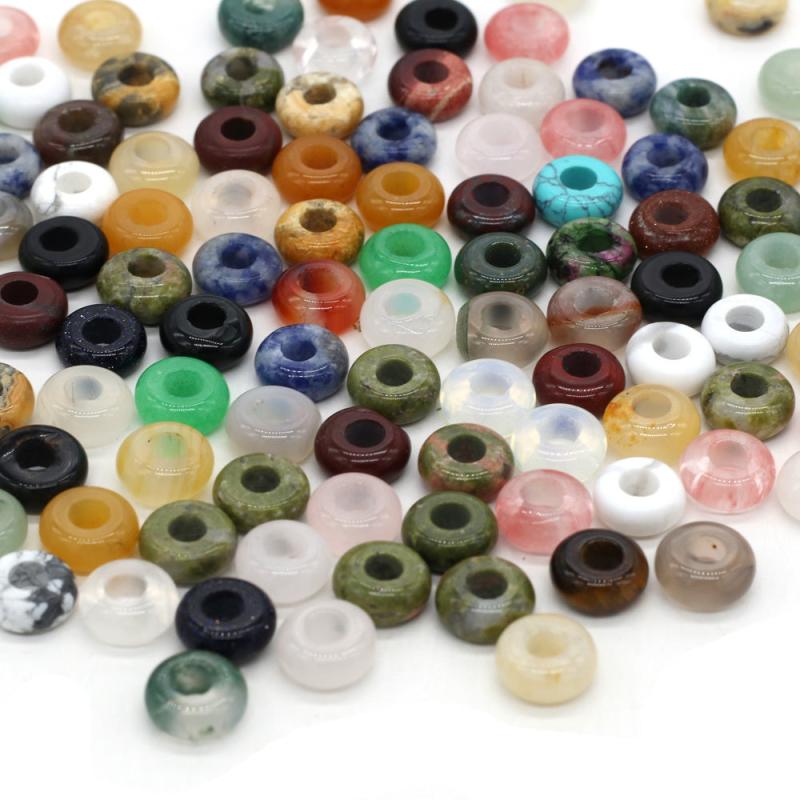 20pcs Natural Stone Large Hole Beads 5x10mm 4mm Diameter