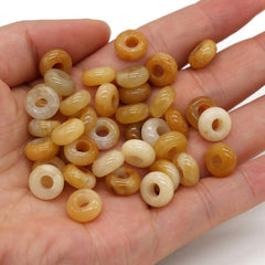 20pcs Natural Stone Large Hole Beads 5x10mm 4mm Diameter