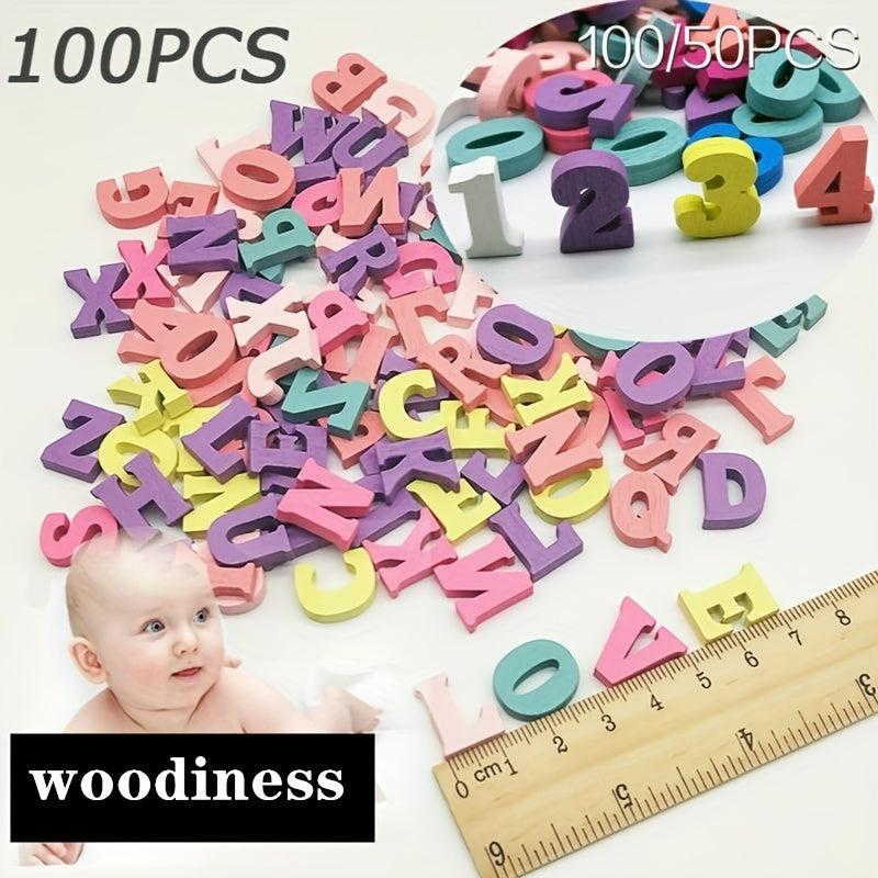 50Pcs Wooden Letters Numbers DIY Ornaments Decorative Wood Chips