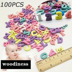 50Pcs Wooden Letters Numbers DIY Ornaments Decorative Wood Chips