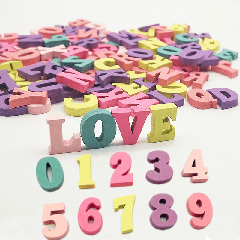 50Pcs Wooden Letters Numbers DIY Ornaments Decorative Wood Chips