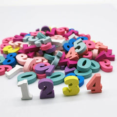 50Pcs Wooden Letters Numbers DIY Ornaments Decorative Wood Chips